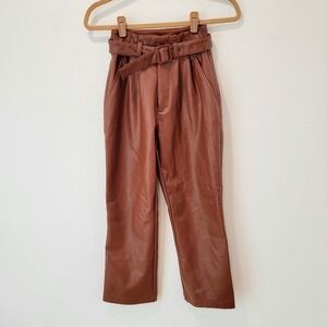 Abercrombie & Fitch Faux Leather Pants XXS Cognac Brown Paperbag Waist Belted